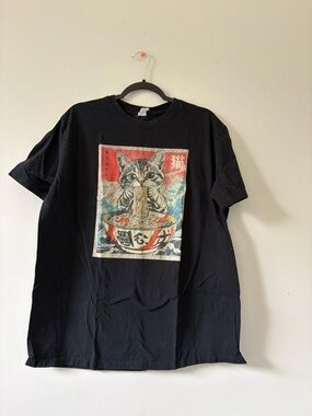 Cat Ramen Graphic T-Shirt - Black